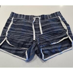 Athleta Woman’s Size 8 Sandbar Navy White Linen Drawstring Shorts Beach Coastal